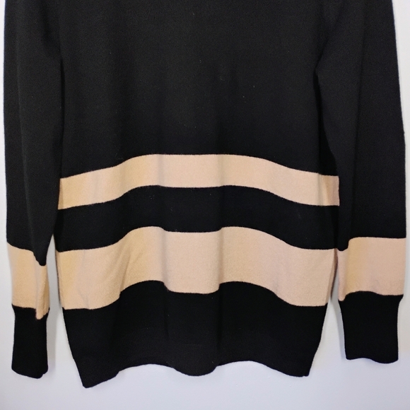 Pure Collection Cashmere Turtleneck Sweater Womens 4 Black Stripes Quiet Luxury - Picture 2 of 12
